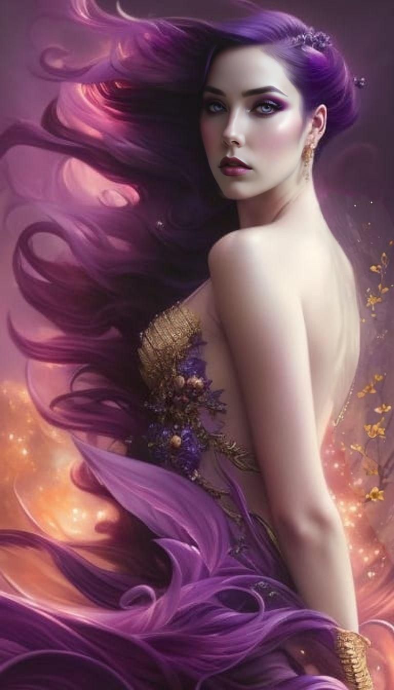 Angelic Purple Goddess in Anime Style