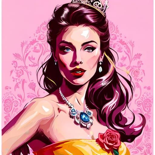 Princess Belle Graffiti Art in Polychromatic Colors