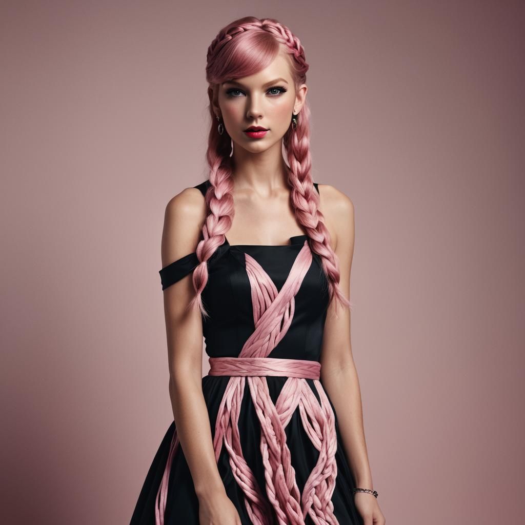Hyperrealistic Portrait of Woman with Pink Braids