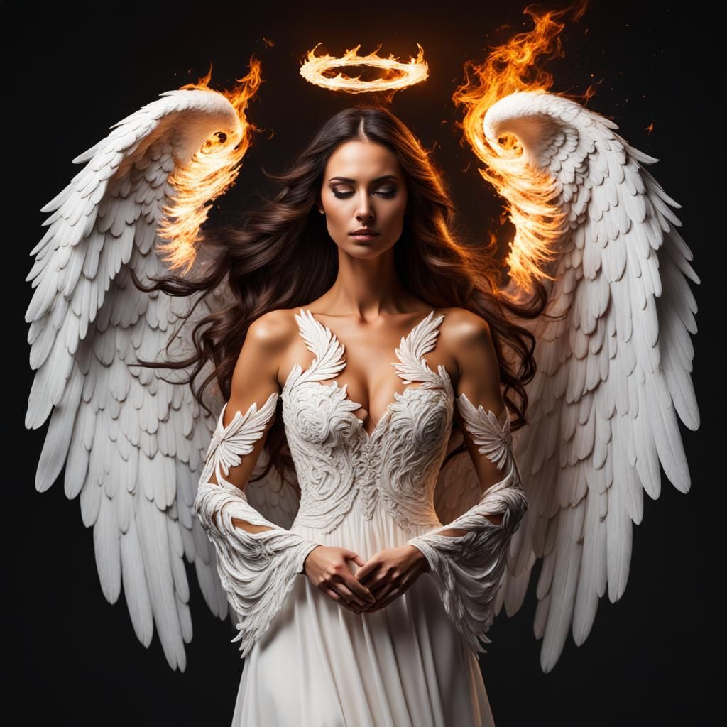 Angel with Fire Wings and White Wings