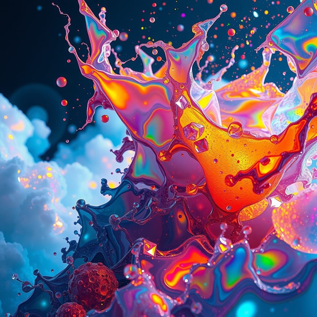 Iridescent Prismatic Splash Art in Pre-Raphaelite Style