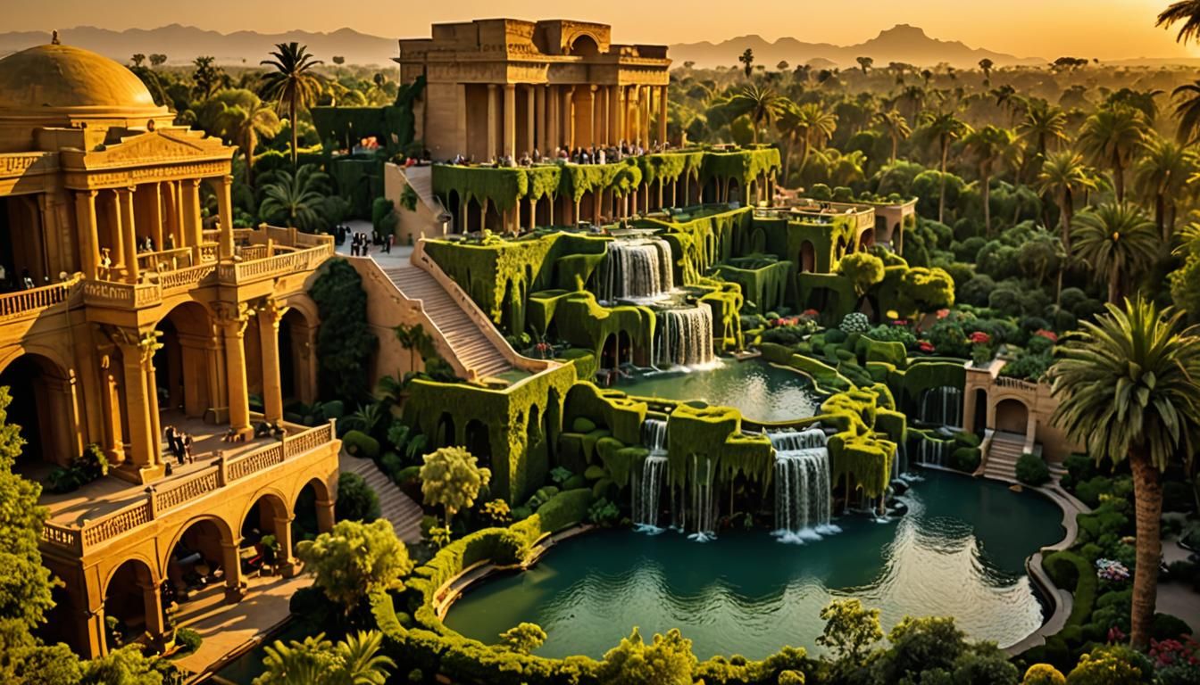 Hanging Gardens of Babylon in Golden Light