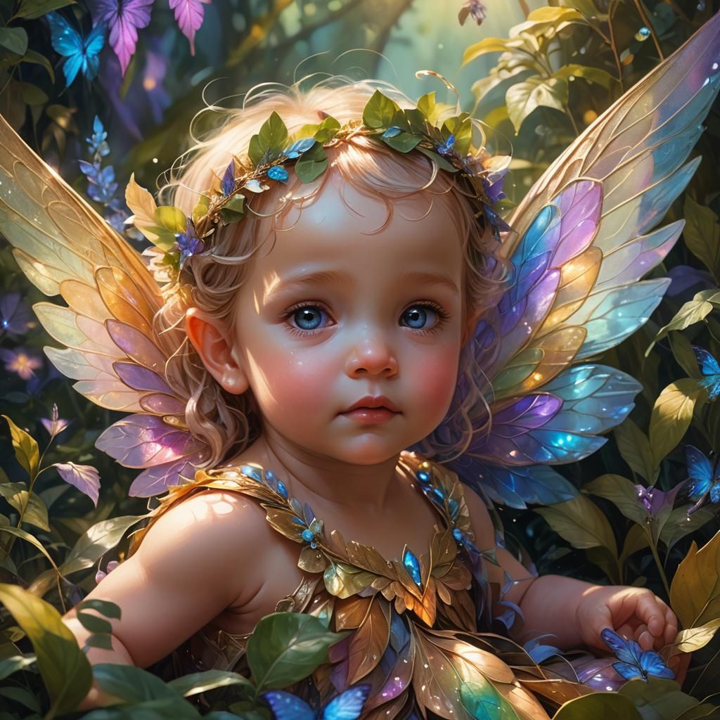 Baby Fairy Portrait in Art Nouveau Style