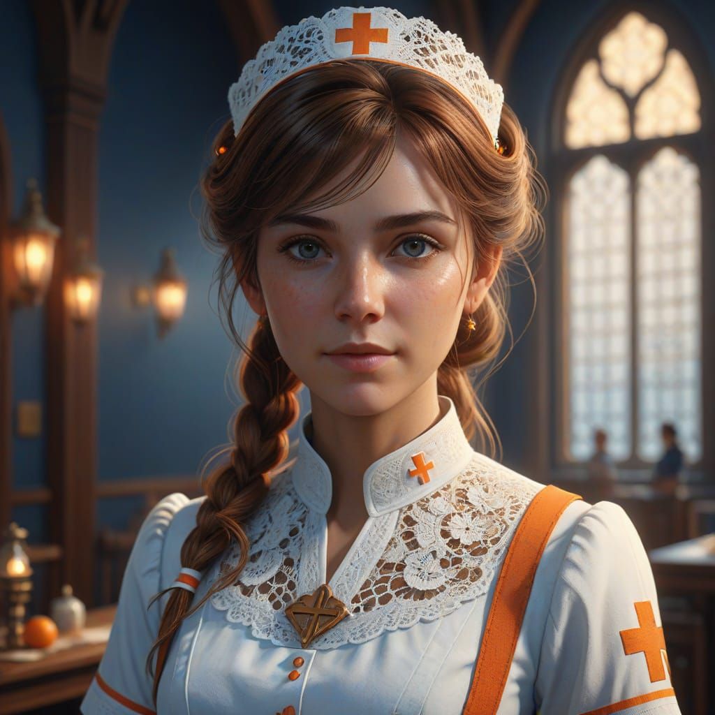 Fantasy English Nurse in Digital Matte Painting Style