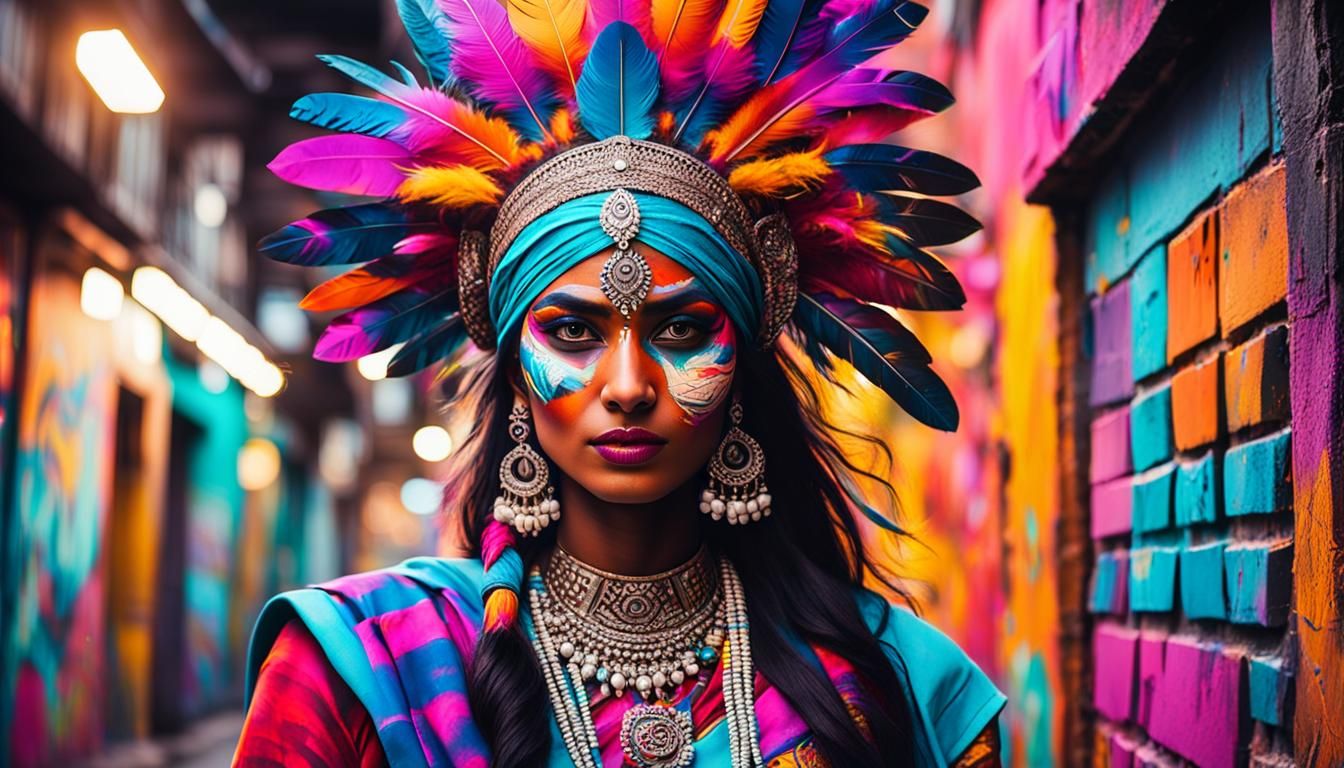 Indian Girl in Graffiti Art Style