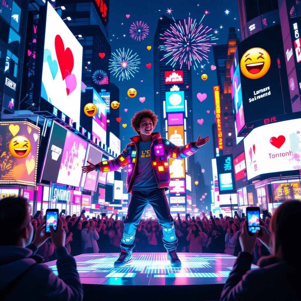Pixel Teen Dances in Cyberpunk City Square