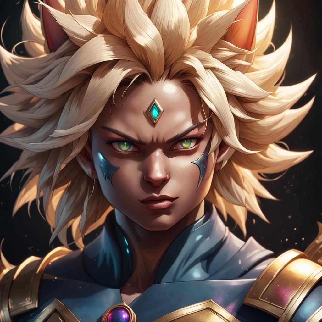 Black Super Saiyan Nekomata Portrait in Hyperdetailed Style