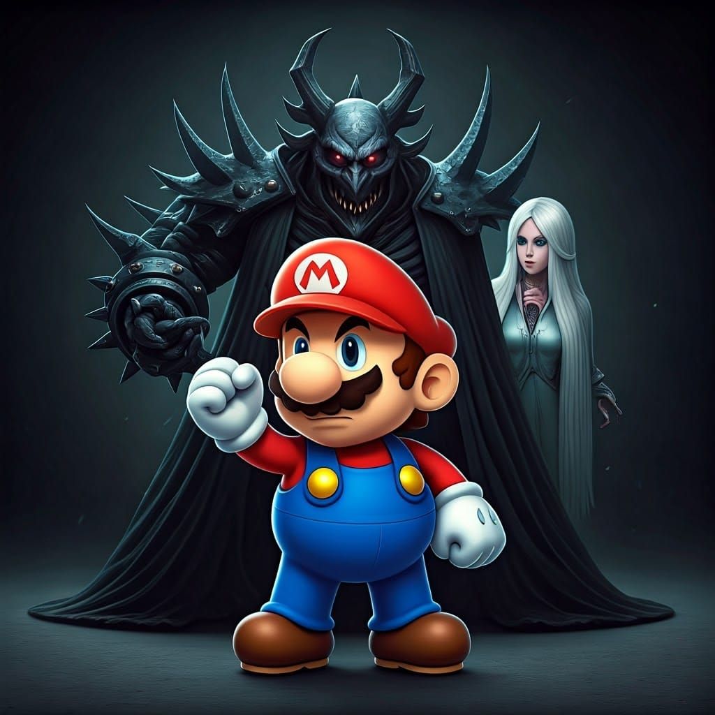 Heroic Paper Mario Portrait in Cinematic Lighting