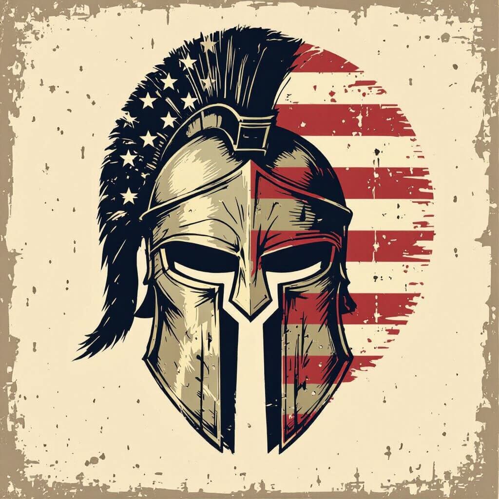 Spartan Helmet with American Flag Overlay Graphic