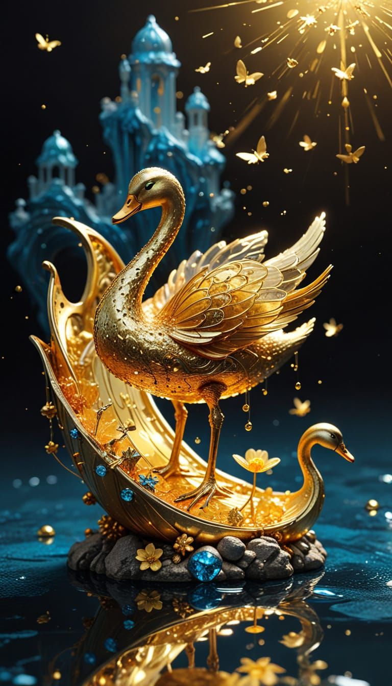 Molten Lava Swan in Klimt Style