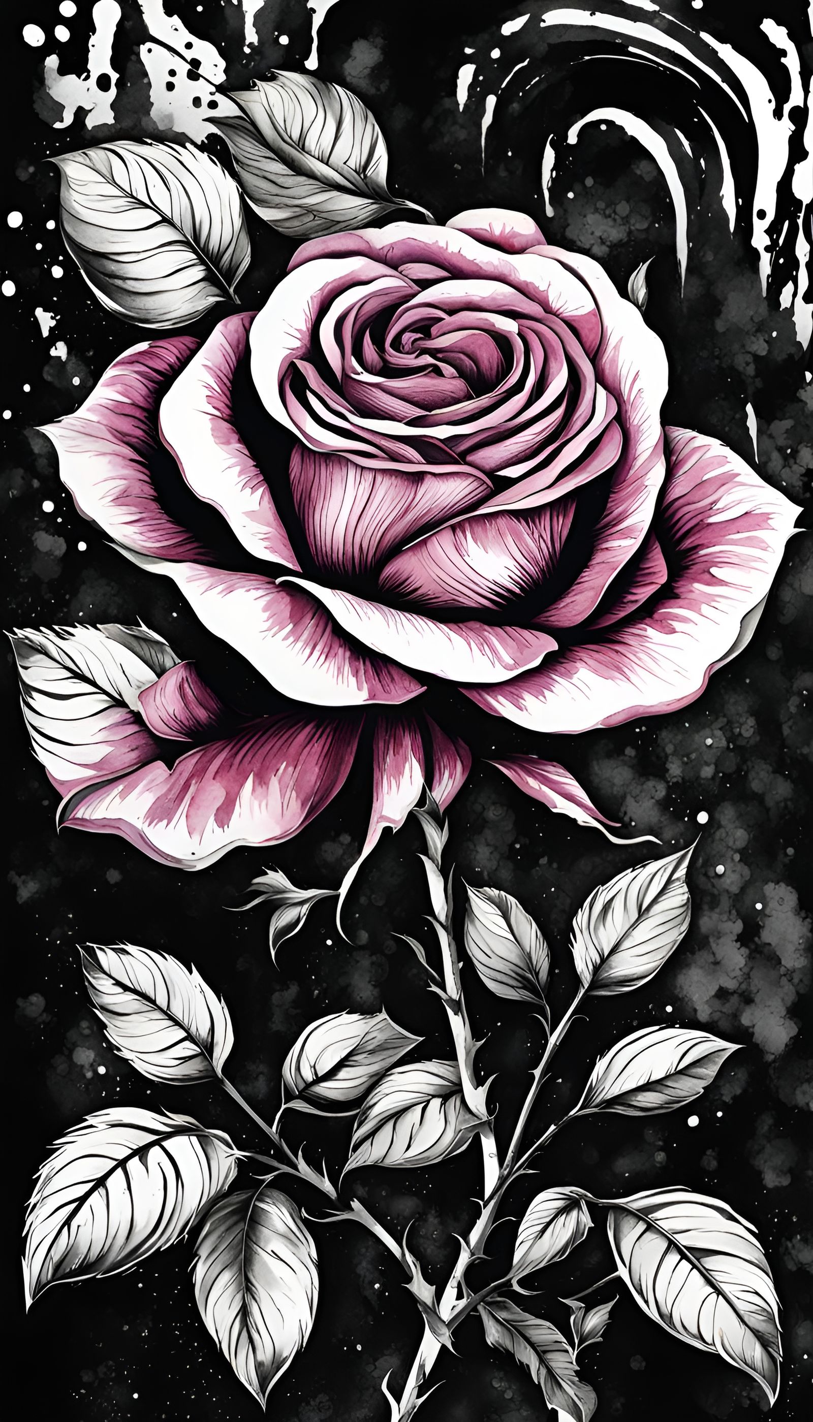 Ink Drawing Rose with Viper in Fantasy Forest