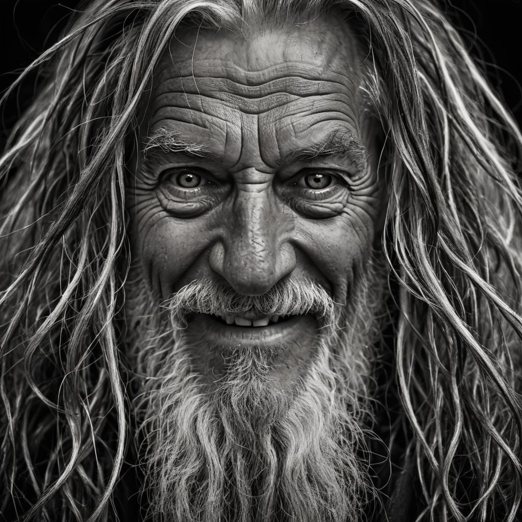 Monochrome Wizard Portrait with Dramatic Lighting