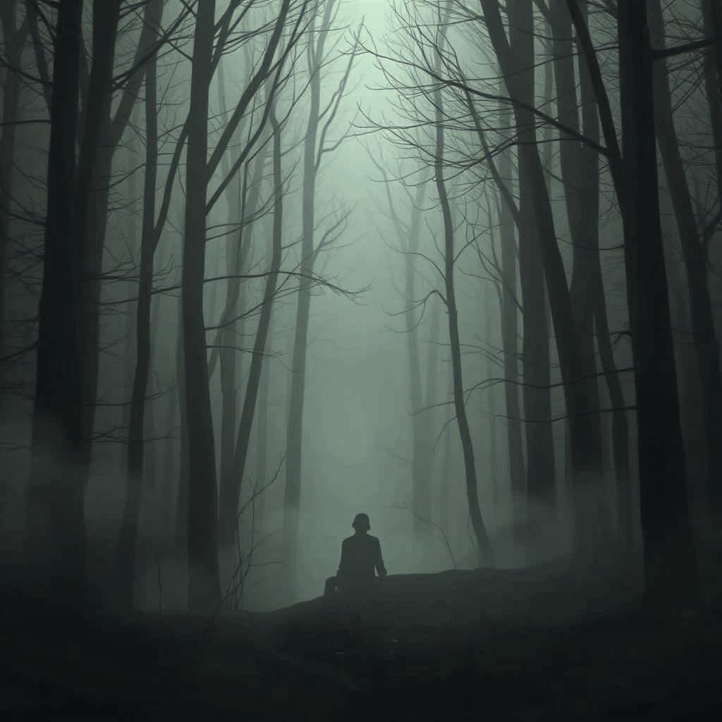 Figure Embraces Darkness in Dreamlike Vision