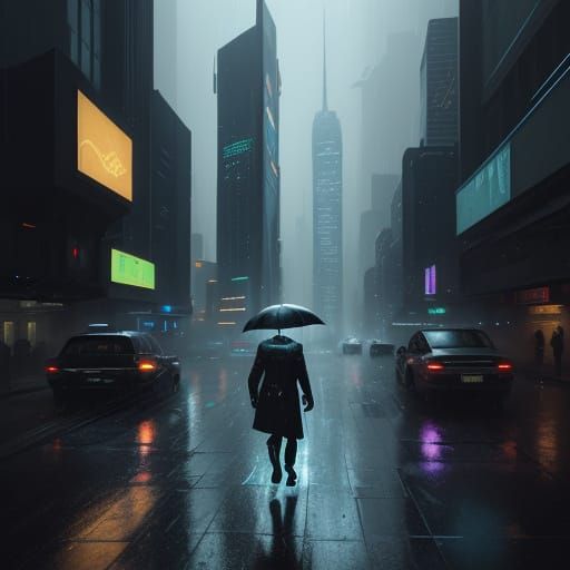 Futuristic Cityscape in Neon Rain