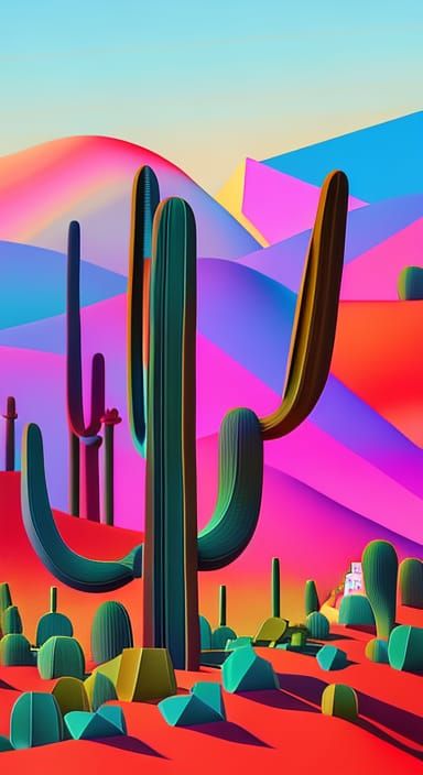 Desert Cacti in Cubist Art Deco Style