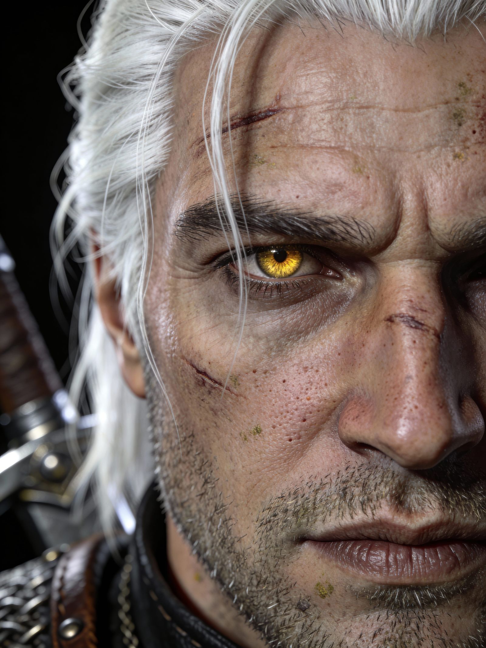 Geralt of Rivia Extreme Close-Up Portrait