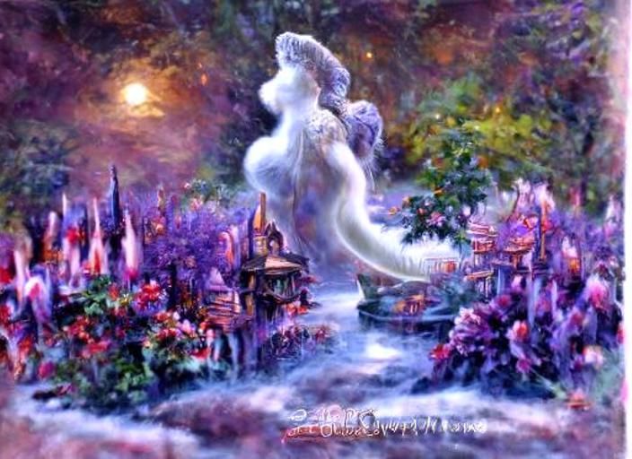 Ethereal Ivory Goddess of the Moon with Lotus Flowers