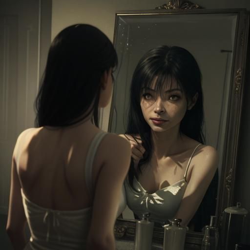 Eerie Mirror Reflection: Cinematic Film Still