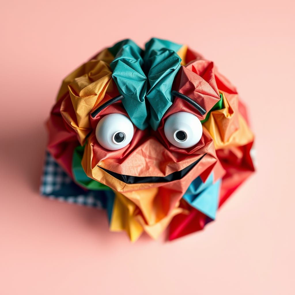 Colorful Origami Brainrot Meme in Papercraft Style