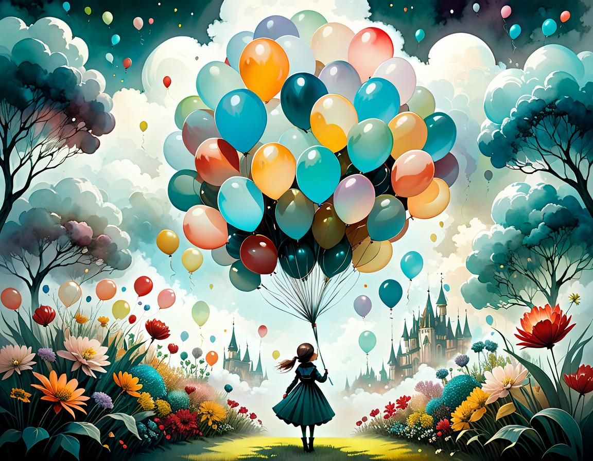 Magical Garden: Girl with Cloud Balloons