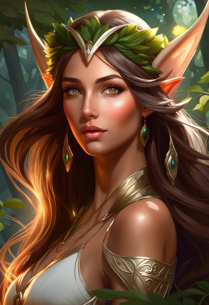 Most beautiful pretty elf in woodland with a lovely tanned skin