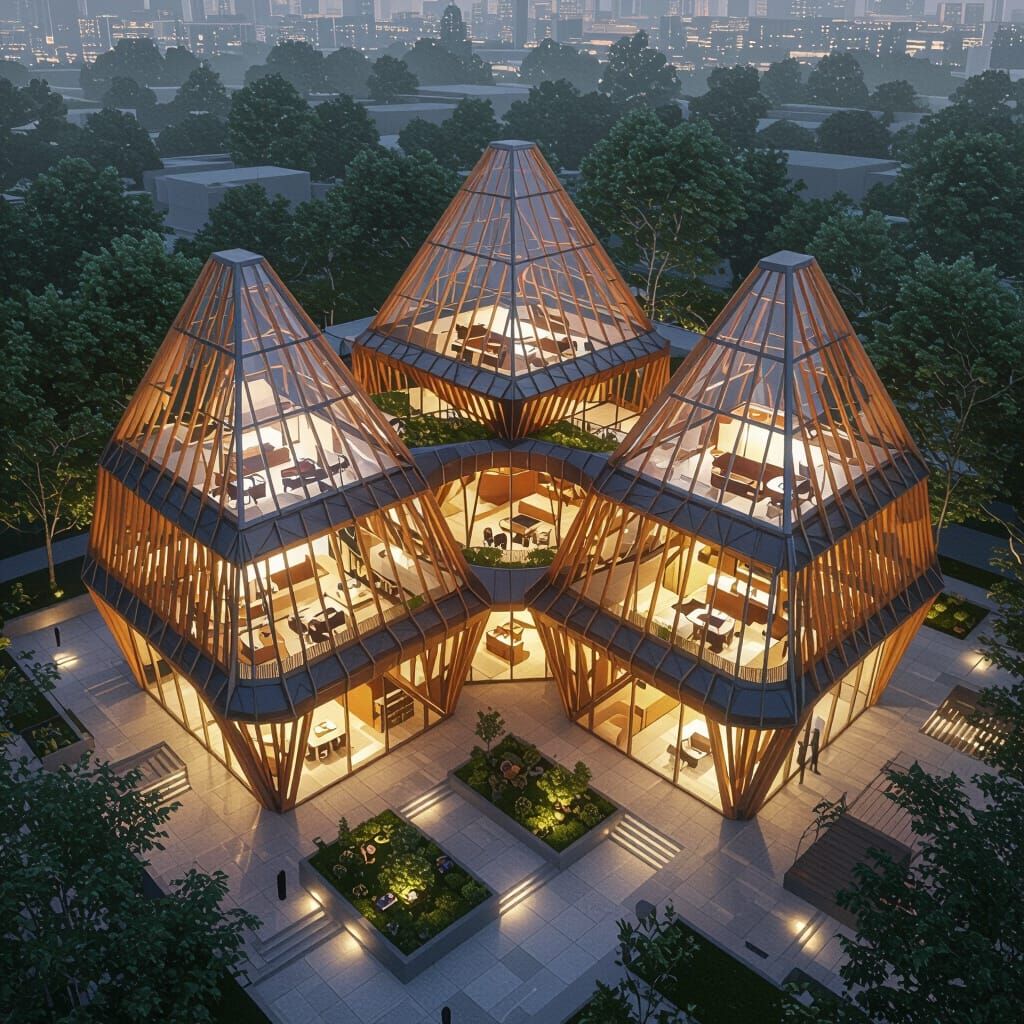 Futuristic Organic School Design with Timber and Glass