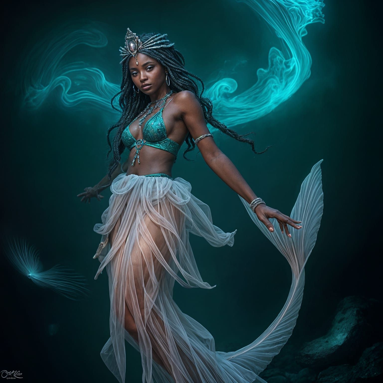 Mystical Water Goddess in Shimmering Mermaid Tail