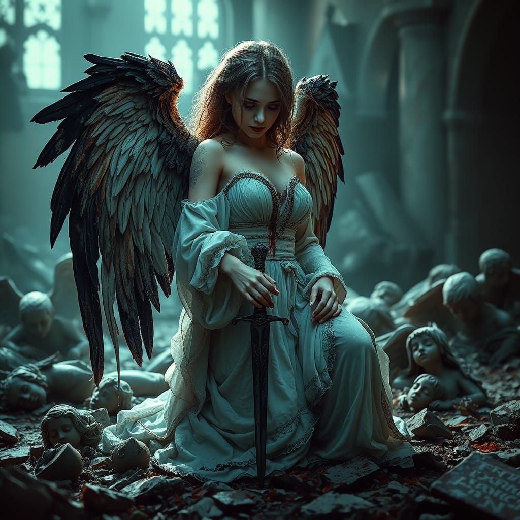 Fallen Angel in Ruined Church