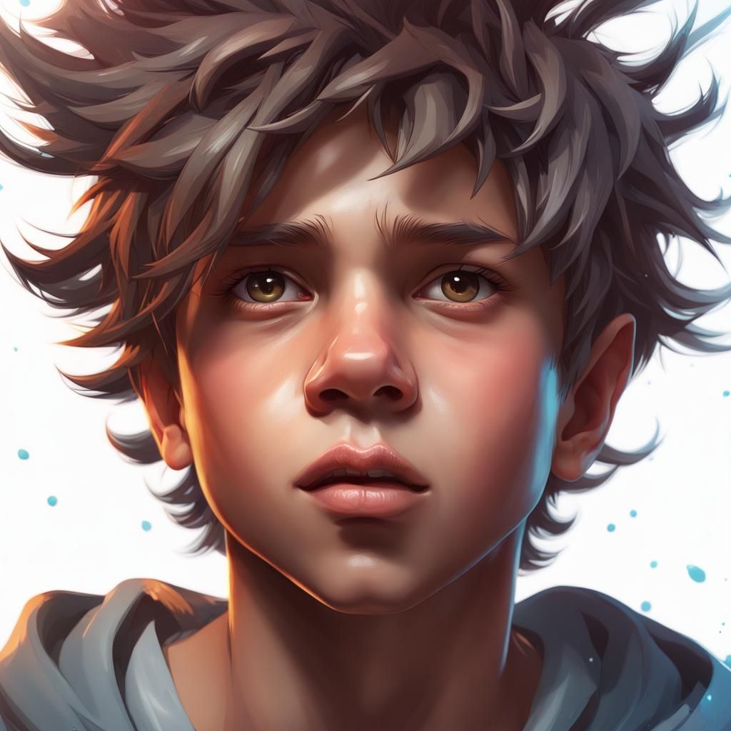 Energetic Boy Portrait in Hyperdetailed Art Style