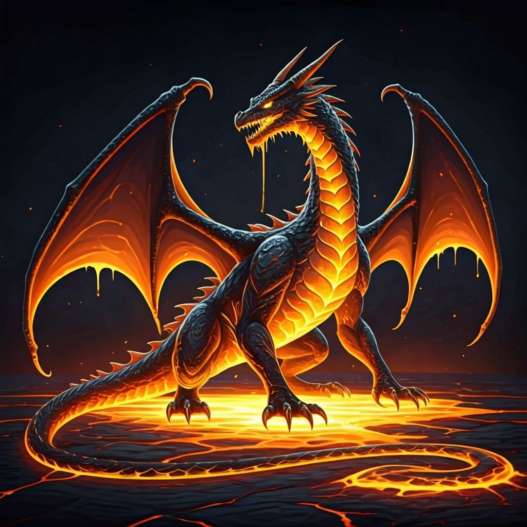 Molten Lava Dragon Glowing in Fiery Landscape