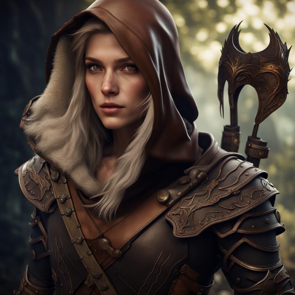 Female Rogue in Brown Leather Armor