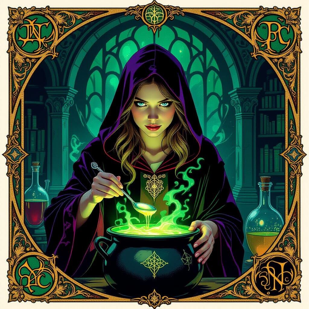 Hogwarts Hidden Chamber: Art Nouveau Dark Fantasy