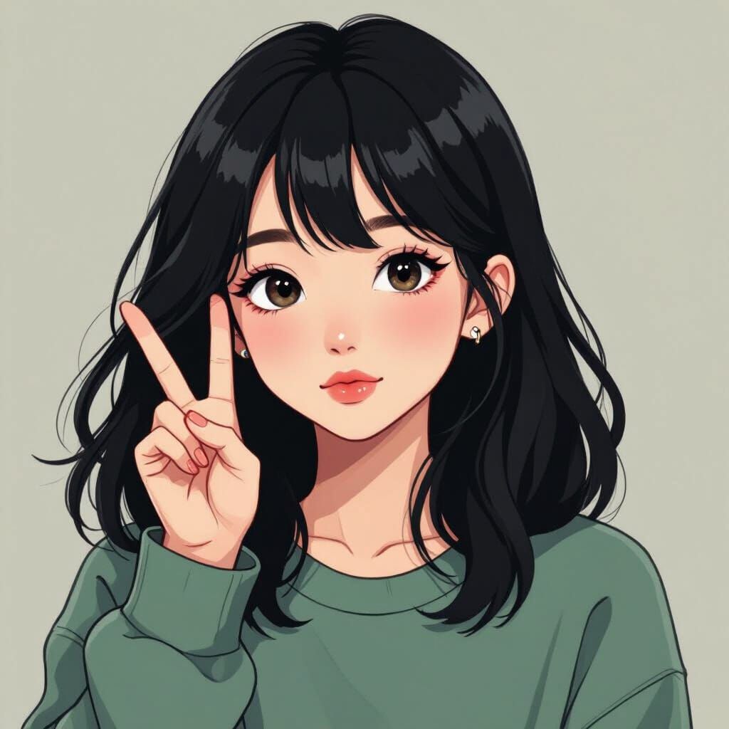 Asian Girl Portrait in Delicate Digital Art Style