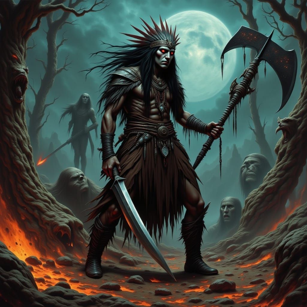 Native American Vampire Shaman Attacks with Hatchet and Knif...