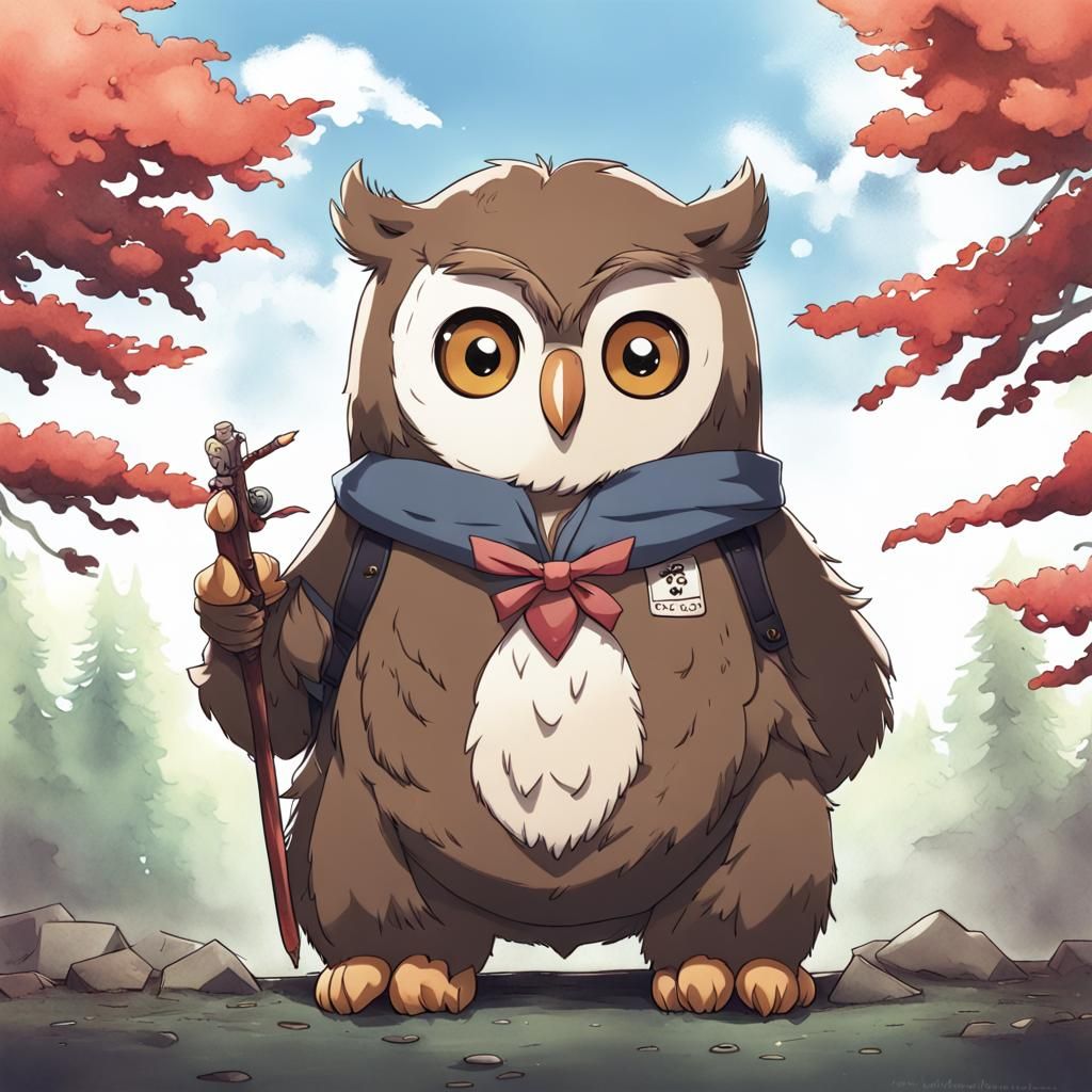 Anime Style Owl Bear Digital Art