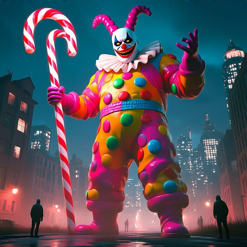 Candyman Supervillain in Dystopian City, Hyperrealistic Styl...