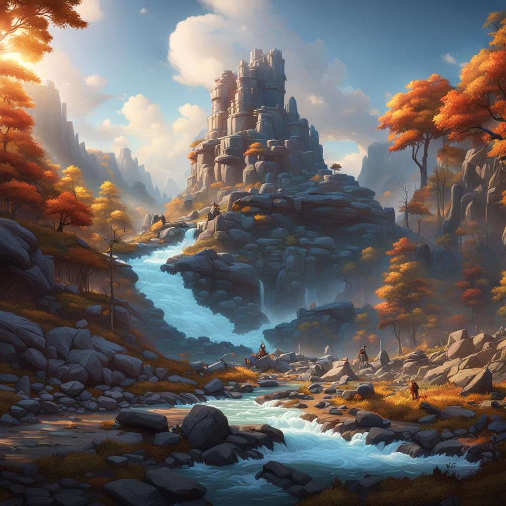 Wilderness Scene with Campfire: Fantasy Concept Art