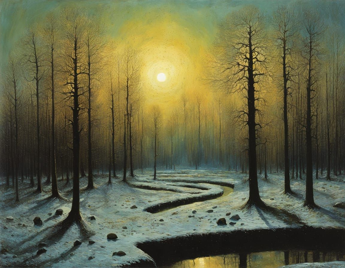 Snowdrops Emerge Through Snow Cover in Dark Artistic Style