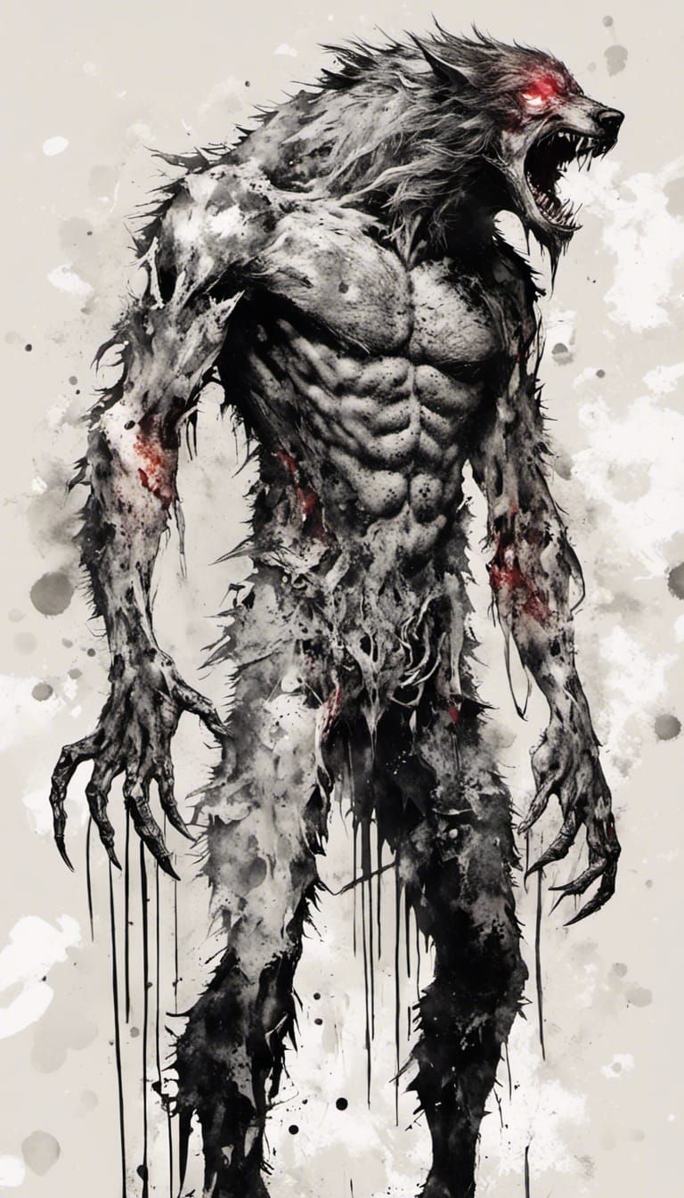 Cosmic Horror Werewolf in Trash Polka Style