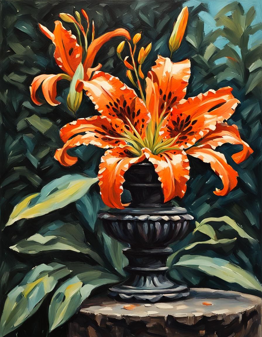 Tiger Lily in Gouache Impressionist Style