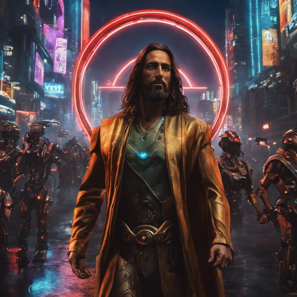 Jesus Christ in Futuristic City, Hyper-Realistic