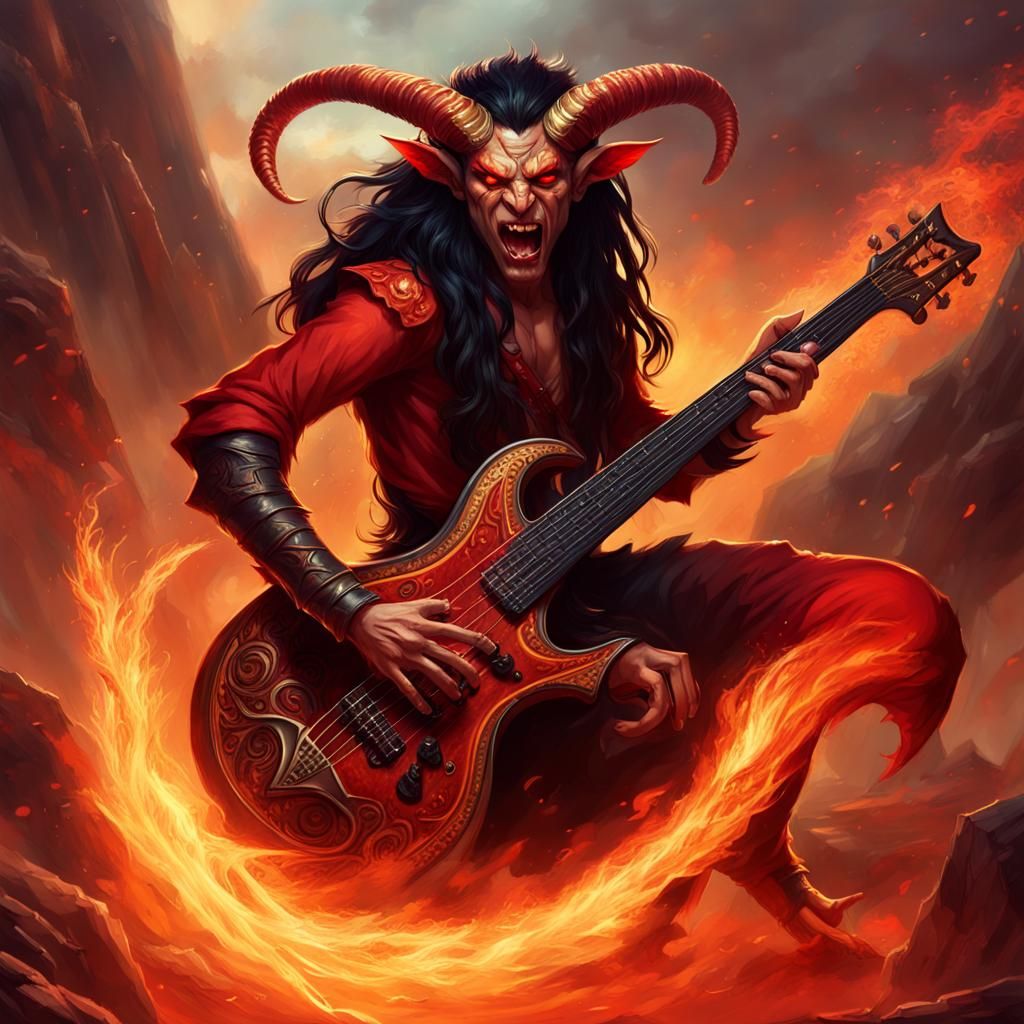 Tiefling Jams on a Fiery Electric Lute