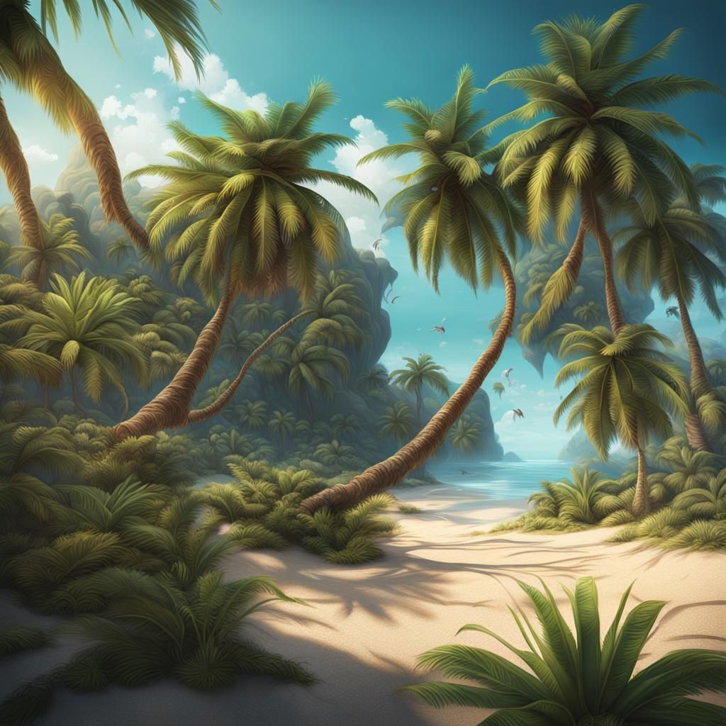 Palm Tree with Smartphone Fruit on Tropical Beach