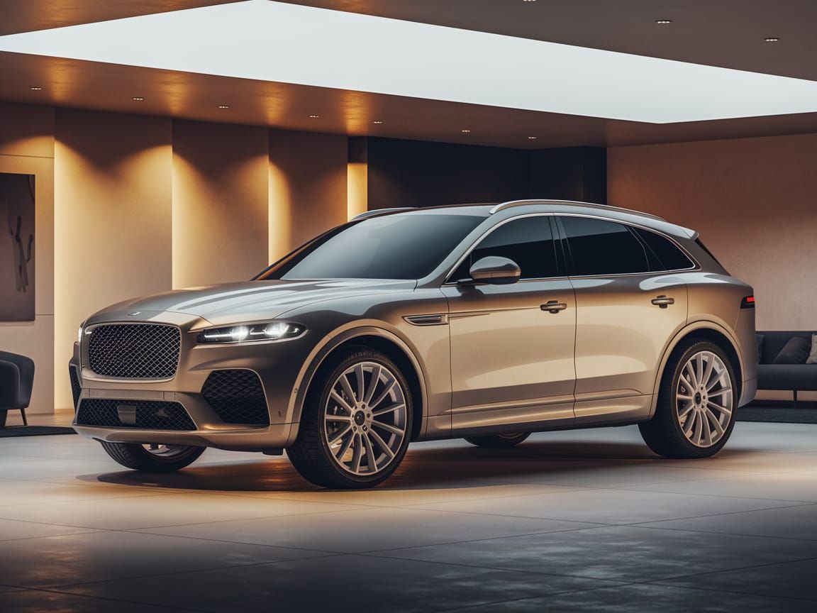 Sleek Silver Luxury SUV in Showroom 3D Render