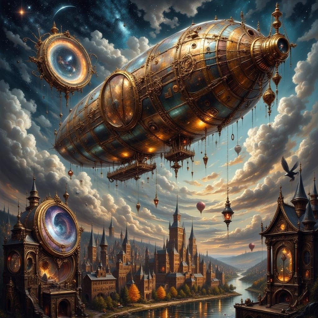 Majestic Steampunk Zeppelin over Victorian City