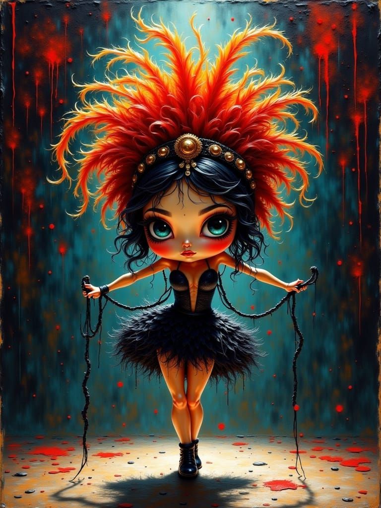 Cabaret Dancer in Watercolour Style on Dimly Lit Stage