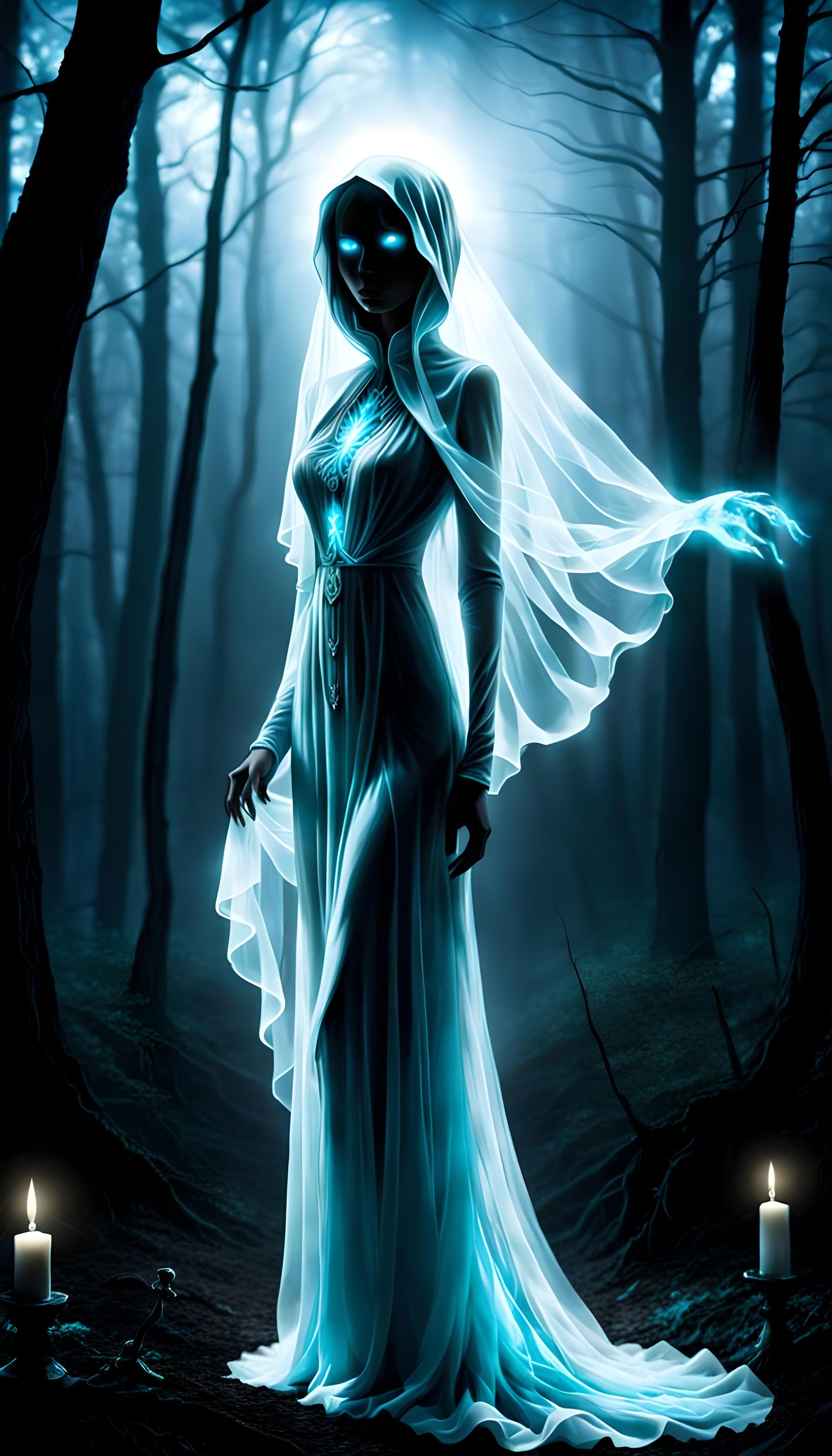 Eerie Ghostly Apparition in Dark Fantasy Landscape