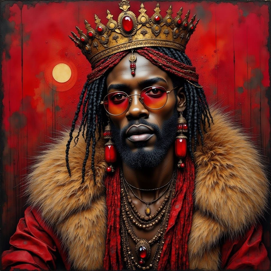 Regal African Prince with Lion Pelt, Contemporary Style