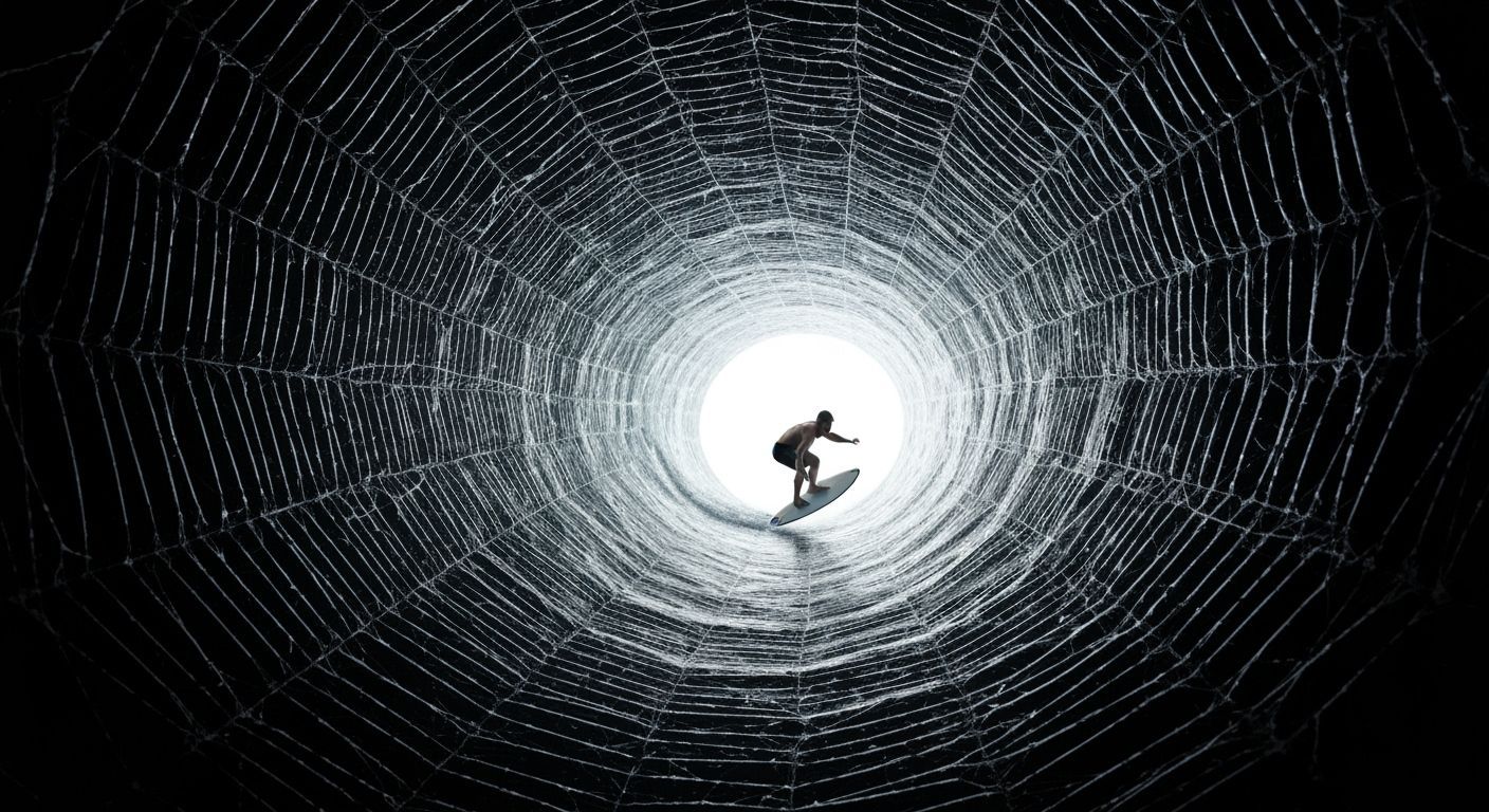 Surfer Rides Spiderweb Wave