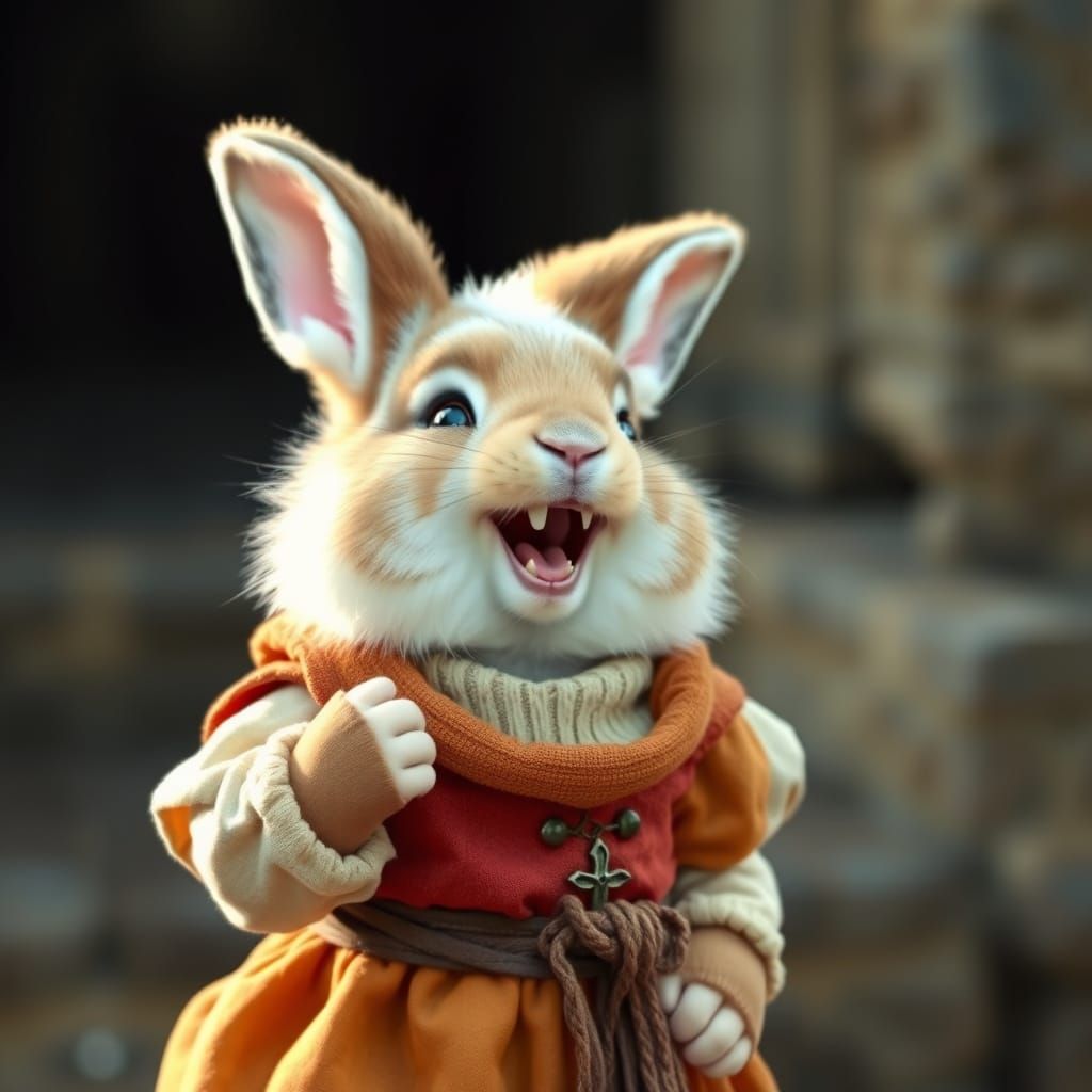 Laughing Bunny in Medieval Clothes